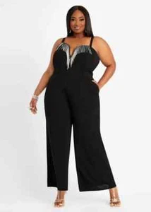 Ashley Stewart Jewel Sweetheart Wide Leg Jumpsuit   14 - Picture 1 of 2