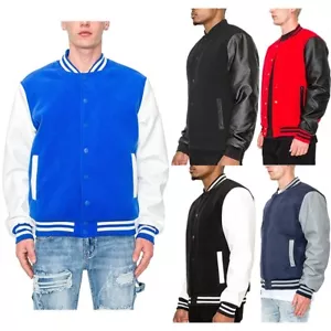 Victorious Men's Essential Front Pocket Melton Wool Varsity Jacket JK5073 - Picture 1 of 35