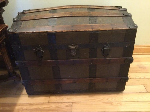 1870’s Antique Dome Top Streamer Trunk Cover