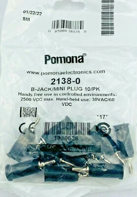 10pcs Lot Pomona 2138-0 Banana Jack to Mini Plug Nickel Plated 1.33" Hands Free - Image 1 of 2