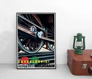 Poster Zuverlässig! Deutsche Reichsbahn 1930 Eisenbahn Bahn Plakat Bahn Train - Picture 1 of 2
