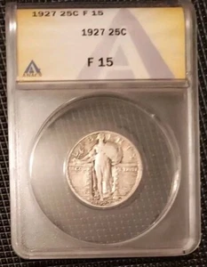 1927 Original Standing Liberty Quarter, Anacs F15 - Picture 1 of 4