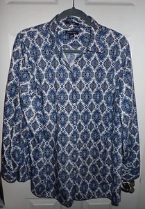 Lands' End Gr. 20 W Button Down Top Baumwolle Hemd blau Muster bügelfrei Supima - Bild 1 von 9