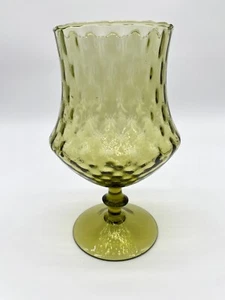 Vtg Empoli Italian Avocado Optic Blown Glass Vase Brandy Snifter Footed Cup MCM - Picture 1 of 8