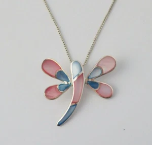 De colección Plata Esterlina Azul Pin MOP Madreperla Libélula Mariposa Collar - Imagen 1 de 6