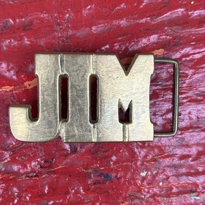 Vintage JIM Belt Buckle Solid Brass 3x2 Inch Inch Aminco - Picture 1 of 6