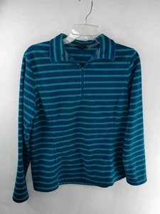 Camisa informal suave manga larga Lands End para mujer mediana azul/verde 1/4 cuello con cremallera - Imagen 1 de 5