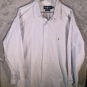 Camisa Ralph Lauren Para Hombres Yarmouth Oxford 17 1/2 33 Rayas Botón Carne Pony - Imagen 1 de 7