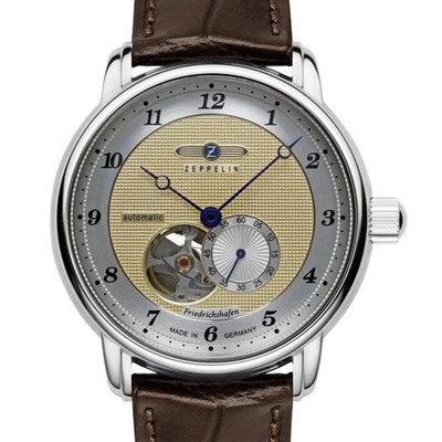 Reloj para hombre Zeppelin Friedrichshafen corazón abierto automático esfera dorada 8566-5 Foto 1 de 4