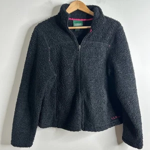 LL Bean Damen Hochflor Fleece Jacke Full Zip schwarz rosa Besatz Gr. L kuschelig warm - Bild 1 von 7