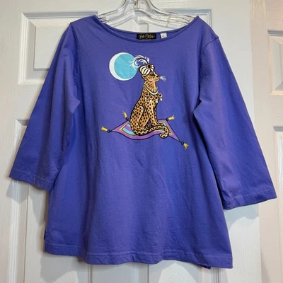 Top de mujer Bob Mackie arte para usar jaguar noche árabe púrpura novedad talla grande Foto 1 de 4