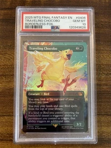 MTG✨TRAVELING CHOCOBO Brdless/Ext Art FOIL✨FIN Final Fantasy FFVII PSA 10 MYTHIC - Picture 1 of 9