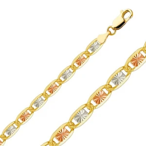 Collar de eslabones de cadena Valentino de oro triple blanco rosa amarillo 14k 24" 4,6g 2,5mm - Imagen 1 de 10