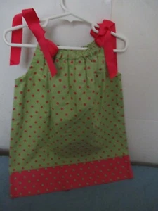 P30) Girls size 18 Months Tie Shoulder Unbranded Sun Dress Pink and Green Dot - Picture 1 of 8