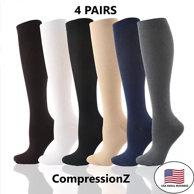 (4 pares) (S-3XL) Calcetines de compresión Medias Soporte graduado Para hombres Mujeres Foto 1 de 4