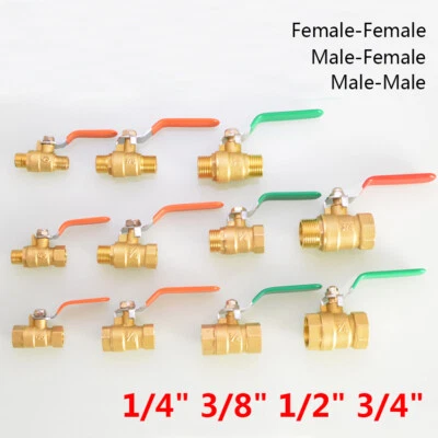 Brass Lever Ball Valve 1/4" 3/8" 1/2" 3/4" BSP Male & Female Thread Full Flow - Image 1 of 4