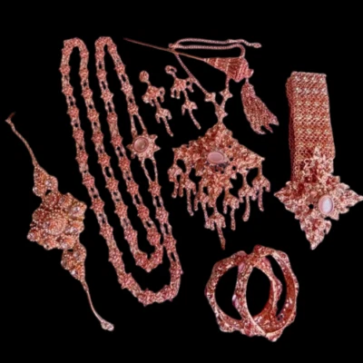 1 CONJUNTO Joyería de Novia Tailandesa Boda Tradicional Rosa Oro Disfraz Ocasional Foto 1 de 4