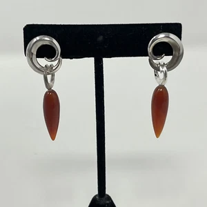 ANN KING 925 Sterling Carnelian Lovely Luna Gemstone Teardrop Earrings Drop 925 - Picture 1 of 11