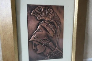 FRAMED 11.7CM BY 7.5M EMBOSSED COPPER CLASSICAL GREEK IMAGE HELEN OF TROY PLAQUE - Picture 1 of 12