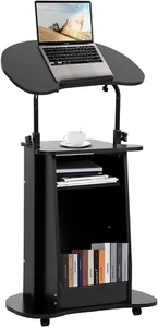 Podium Stand with Wheels Movable Lectern Cart Laptop Desk Height Adjustable Sit- - Picture 1 of 9
