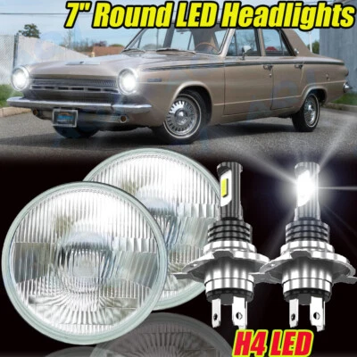 Pair 7" Round H4 LED Headlights Hi/Lo Beam For Dodge Dart 1964-1976 Raider - Image 1 of 4