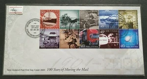2001 New Zealand 100 Years Moving Mail Surface Air Transport Stamps Block on FDC - Picture 1 of 2