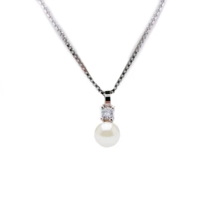 Catenina argento925 ciondolo perla naturale e zircone bianco taglio brillante - Immagine 1 di 4