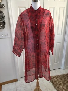 CHICO'S DESIGN ROJO 100% SEDA INSPIRADO EN ASIA Túnica Transparente Chico’s 2 L Nuevo sin Etiquetas - Imagen 1 de 7