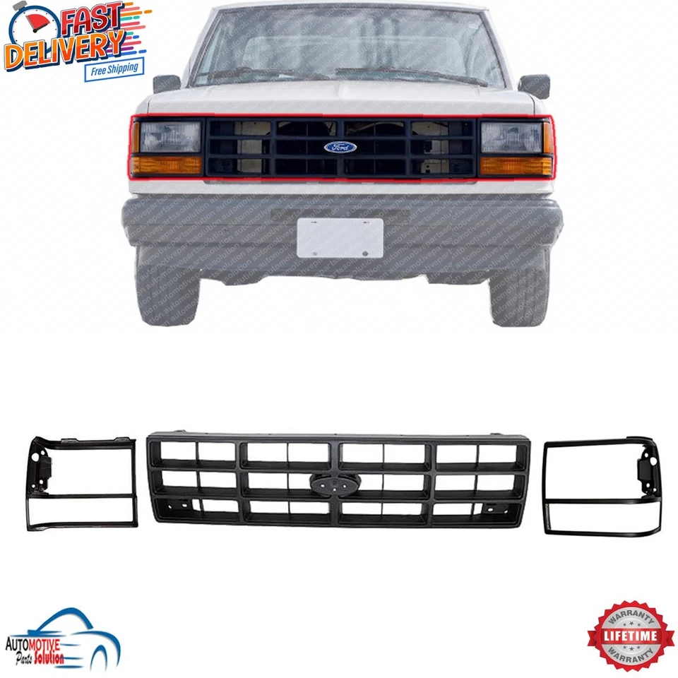 NEW FRONT GRILLE HEADLIGHT DOOR / BEZEL LEFT RIGHT 3PC FOR 1989-1992 FORD RANGER Foto 1 de 4