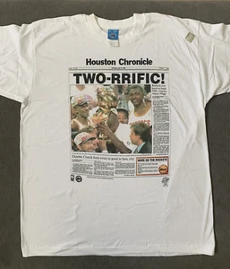 RARE 1995 Houston Rockets Back To Back Champs Newspaper Single Stitch T-Shirt XL - Picture 1 of 11