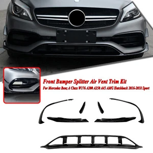 Front Bumper Splitter Spoiler For Mercedes W176 A45 AMG Sport 2016 2017-2018 ABS - Picture 1 of 12