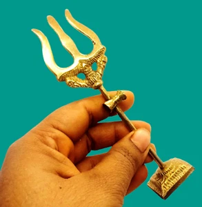 Damru Trishul on Stand Show Piece Decoration Items for Pooja Room, Temple Home - Picture 1 of 3