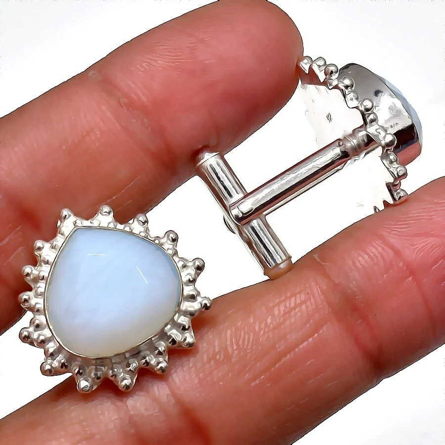 Milky 黄玉宝石手工 925 纯银珠宝袖扣 — 第 1/1 张图片