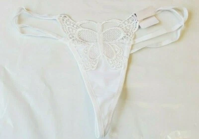 Rue 21 Women's Mesh T-Back Thongs White Size MEDIUM Butterfly Front Hot!! NEW - Image 1 of 2