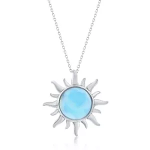 Sterling Silver Larimar Sun Pendant Chain Necklace 18" - Picture 1 of 1