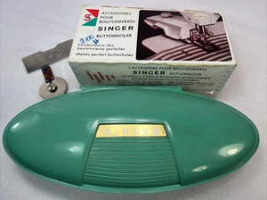 Vintage Retro Singer Buttonholer Sea Foam Green Case + 1 extra in box as is unte - Picture 1 of 12