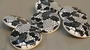 27mm White Plastic Shank Buttons with a Black Lace Overlay Effect - Picture 1 of 4