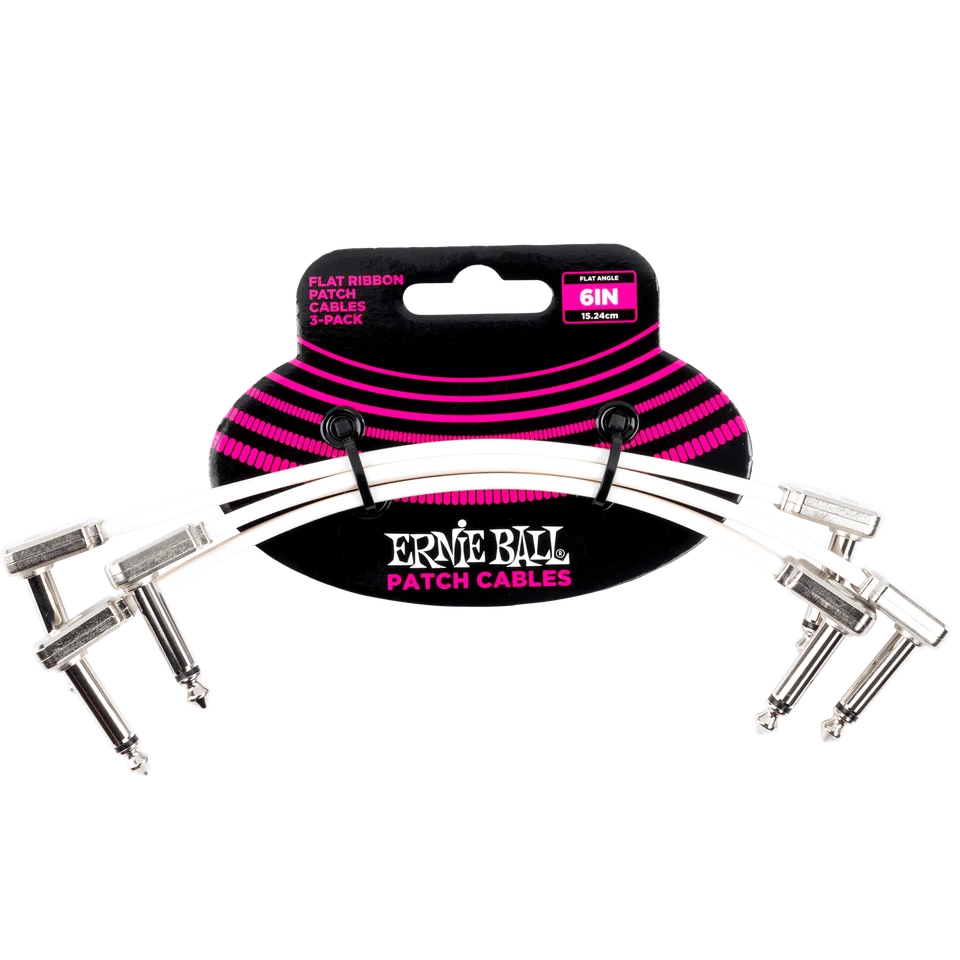 Cable de conexión de cinta plana Ernie Ball de 6 pulgadas, blanco (paquete de 3) Foto 1 de 1
