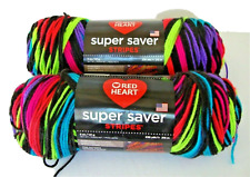 Red Heart Super Saver Neon Stripes 141g - Acrylic - Lot Of 2 Skeins