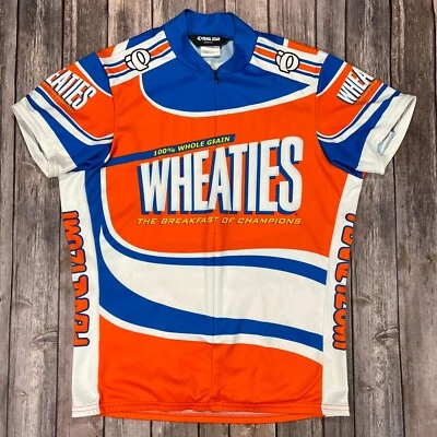 Camiseta deportiva de ciclismo Wheaties Cereal Pearl Izumi con cremallera mediana para hombre naranja azul Foto 1 de 4