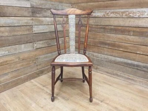 Antique Arts And Craft Mahogany Hall Bedroom Chair William Morris Upholstered - Picture 1 of 1