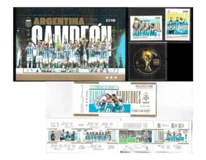2023 HOMENAJE CAMPEONES MUNDIALES QATAR BLOQUE FÚTBOL +SELLOS+ CUADERNO ARGENTINA - Imagen 1 de 1