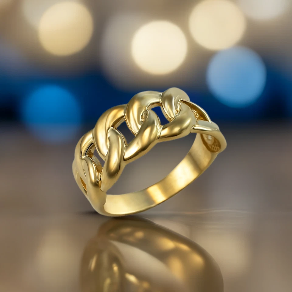 Gold Cuban Link Chain Unisex Ring | 10k & 14k Yellow, White, Rose Gold - Image 1 of 4