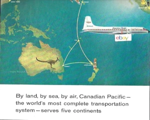 CANADIAN PACIFIC AIRLINES 1960 2PG BY LAND-SEA AND AIR BRITANNIA ROUTE MAP ANNUNCIO #2 - Foto 1 di 5