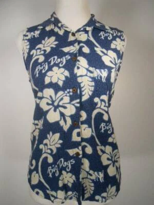 Hermosa Blusa Para Mujer Pequeña Perros Grandes Azul Floral Manga Corta Botón Foto 1 de 4