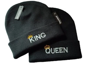 KING QUEEN Beanie Hochzeitsgeschenk His n Hers Modegeschenk bestickt Hip Hop Mütze - Bild 1 von 2