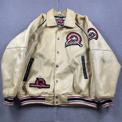 复古 Impaq American 夹克男式大号功夫龙米色嘻哈皮革 — 第 1/4 张图片