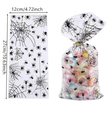 10 X Bolsas de Araña de Halloween - Galletas / Tratar / Dulces Bolsas de celofán con corbatas Foto 1 de 4