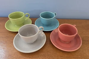4 sets Vintage Fiesta Fiestaware Ring Handle Tea Cup & Saucers inside rings - Picture 1 of 5