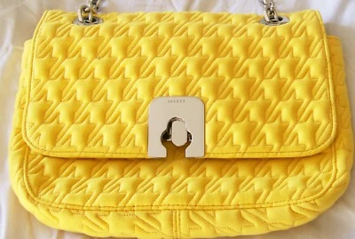 Bolso Jaeger London Evie amarillo brillante acolchado tela bandolera cadena correa nuevo Foto 1 de 2